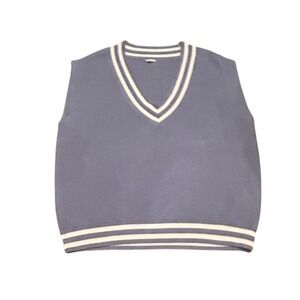 Garage Sweater Vest Womens XS/S Blue White Striped Knit Sleeveless‎ Top Preppy